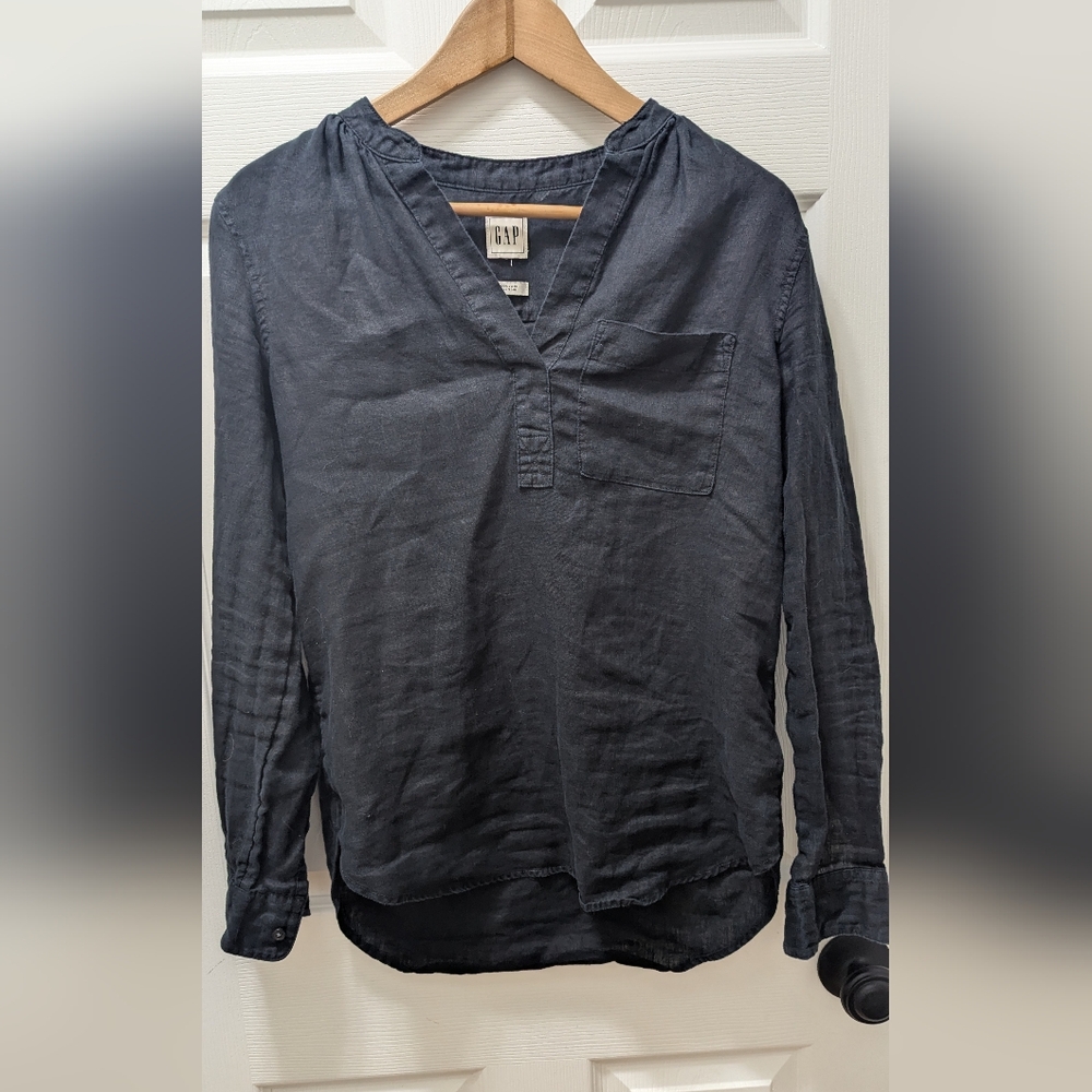 GAP Black Linen Long Sleeve Top